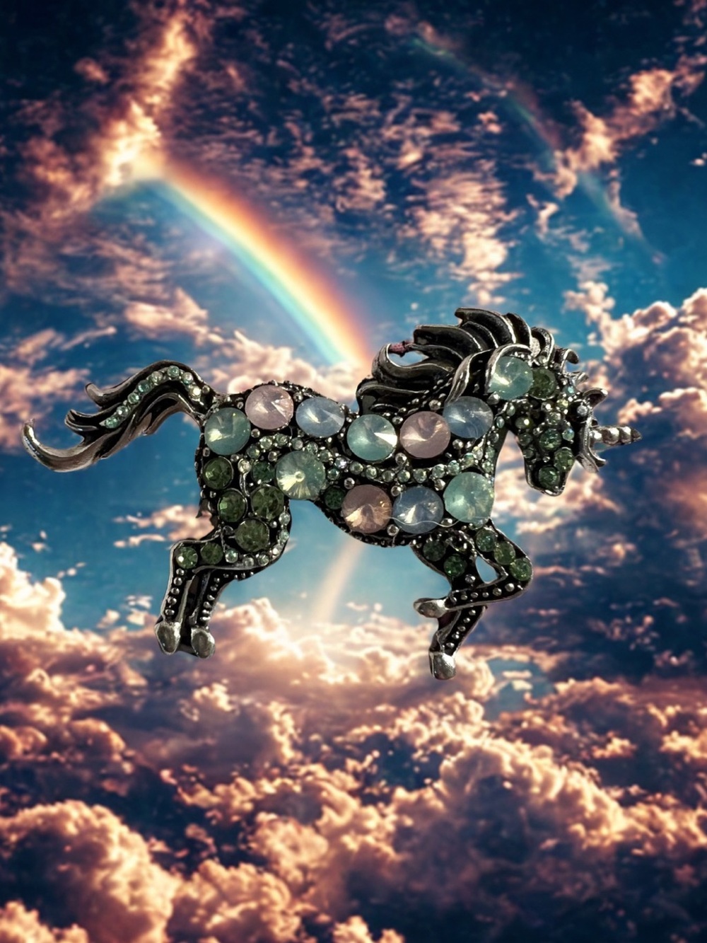 Magical Vintage-Style Rhinestone Unicorn Brooch / Pendant